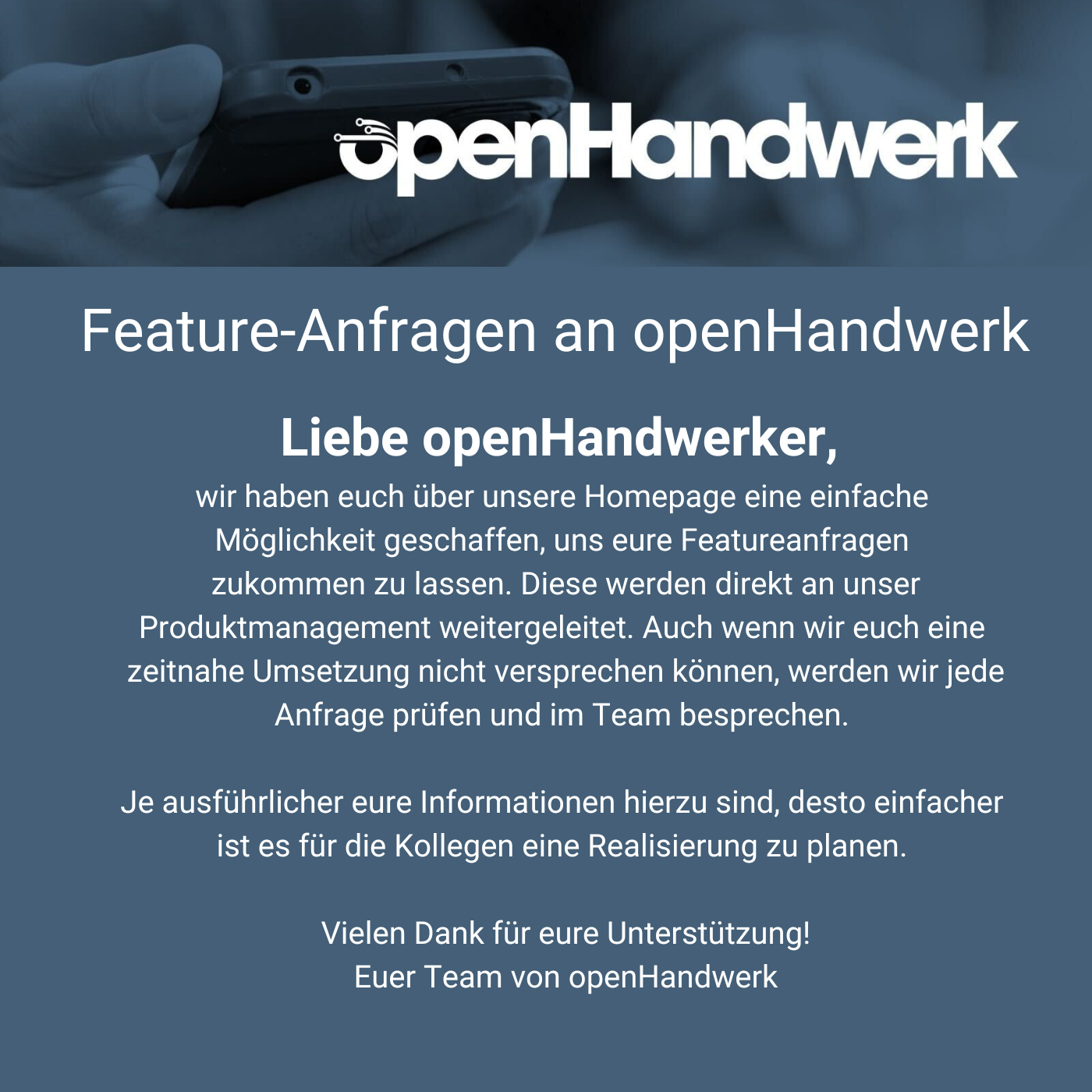 Eure Feature-Anfragen an openHandwerk