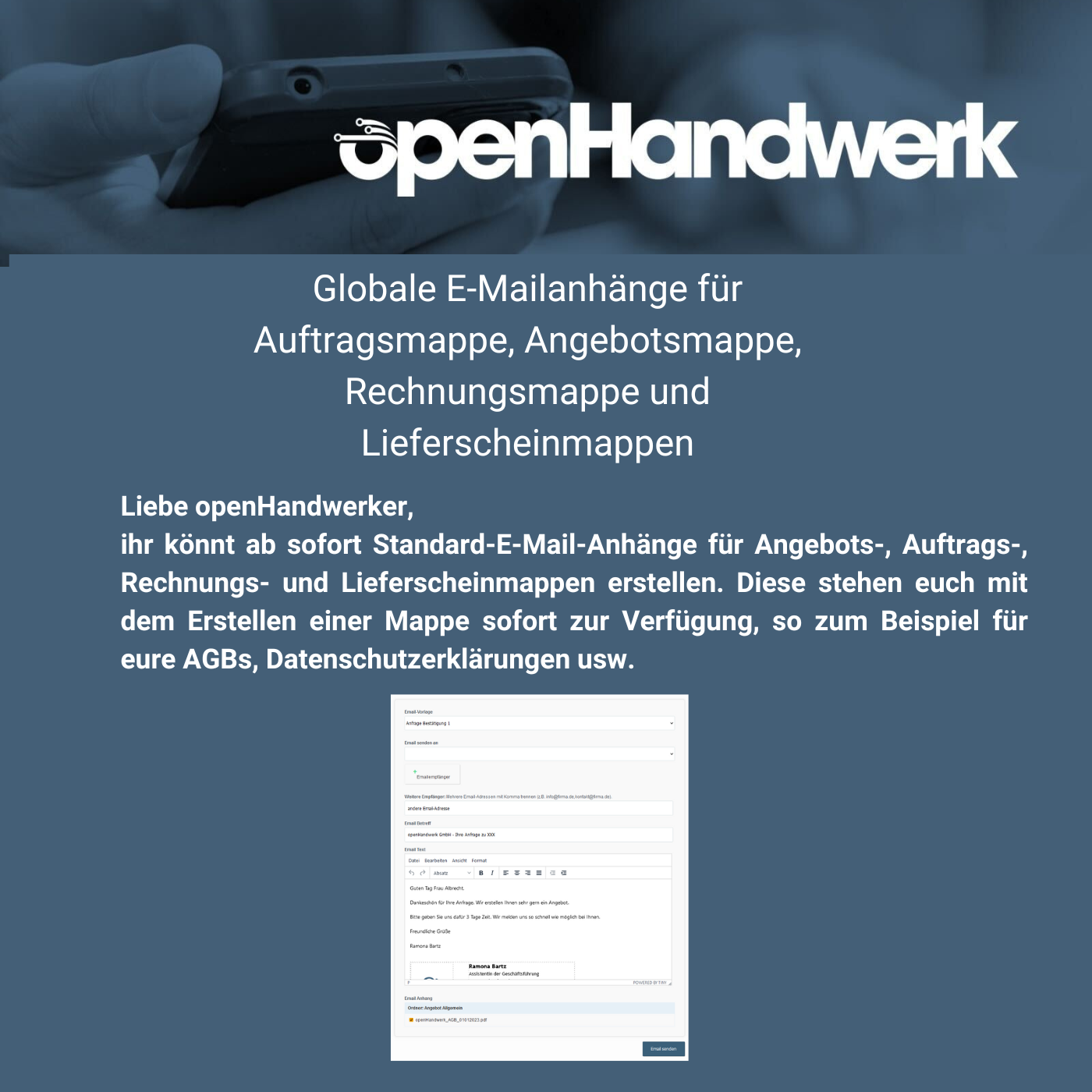 Globale E-Mailanhänge für Auftragsmappe, Angebotsmappe, Rechnungsmappe und Lieferscheinmappen