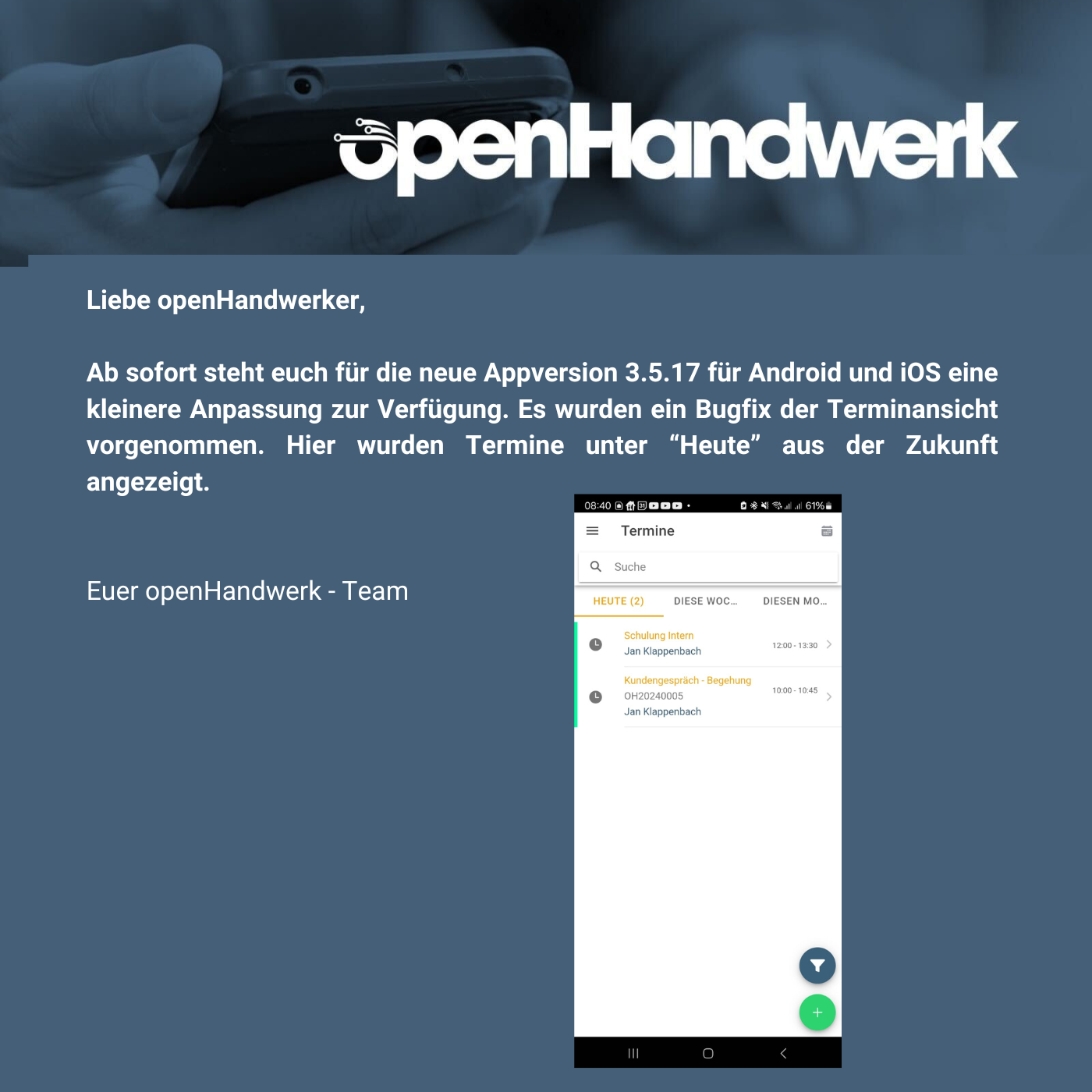 Ergänzungsupdate openHandwerk-App