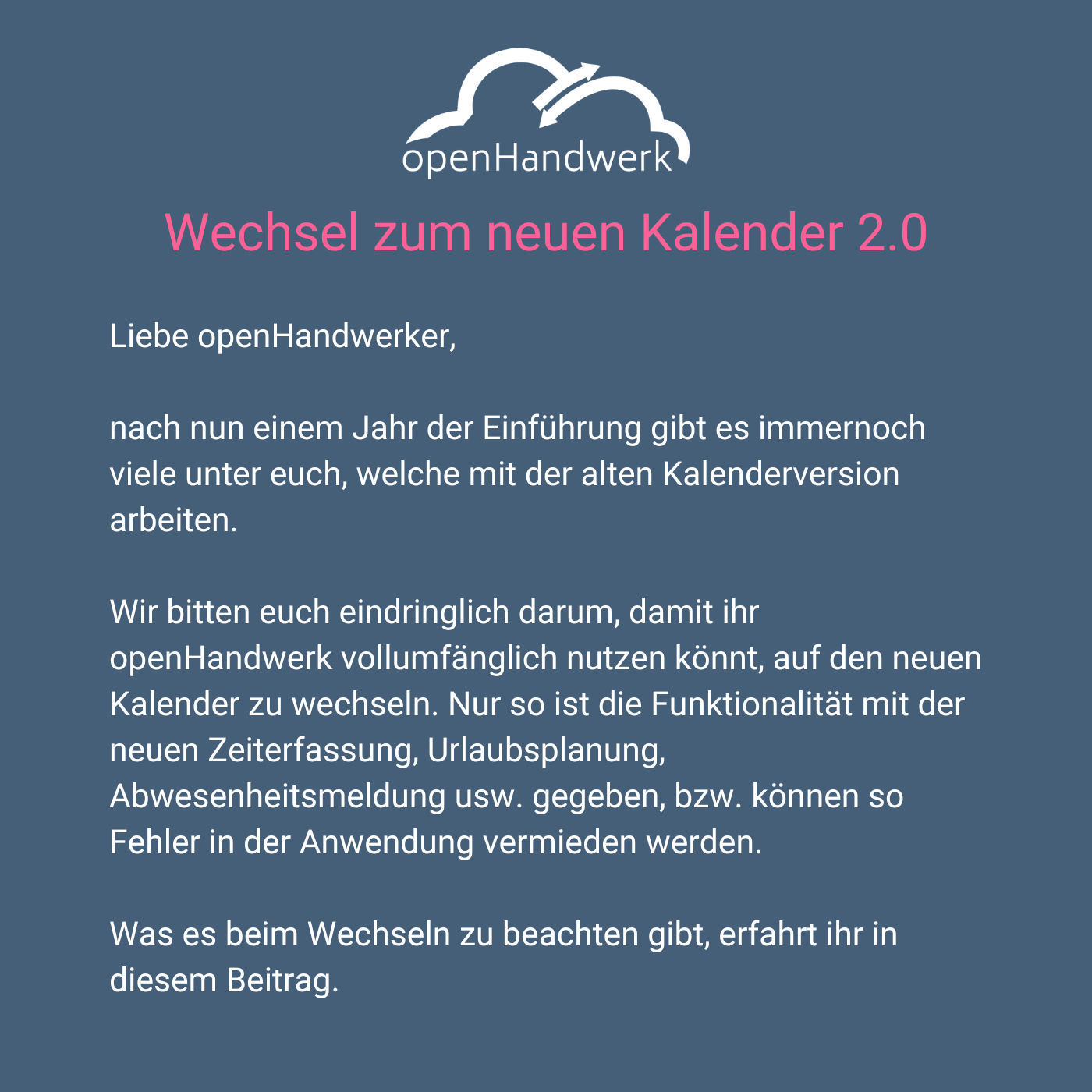 Umstellung auf den Kalender 2.0