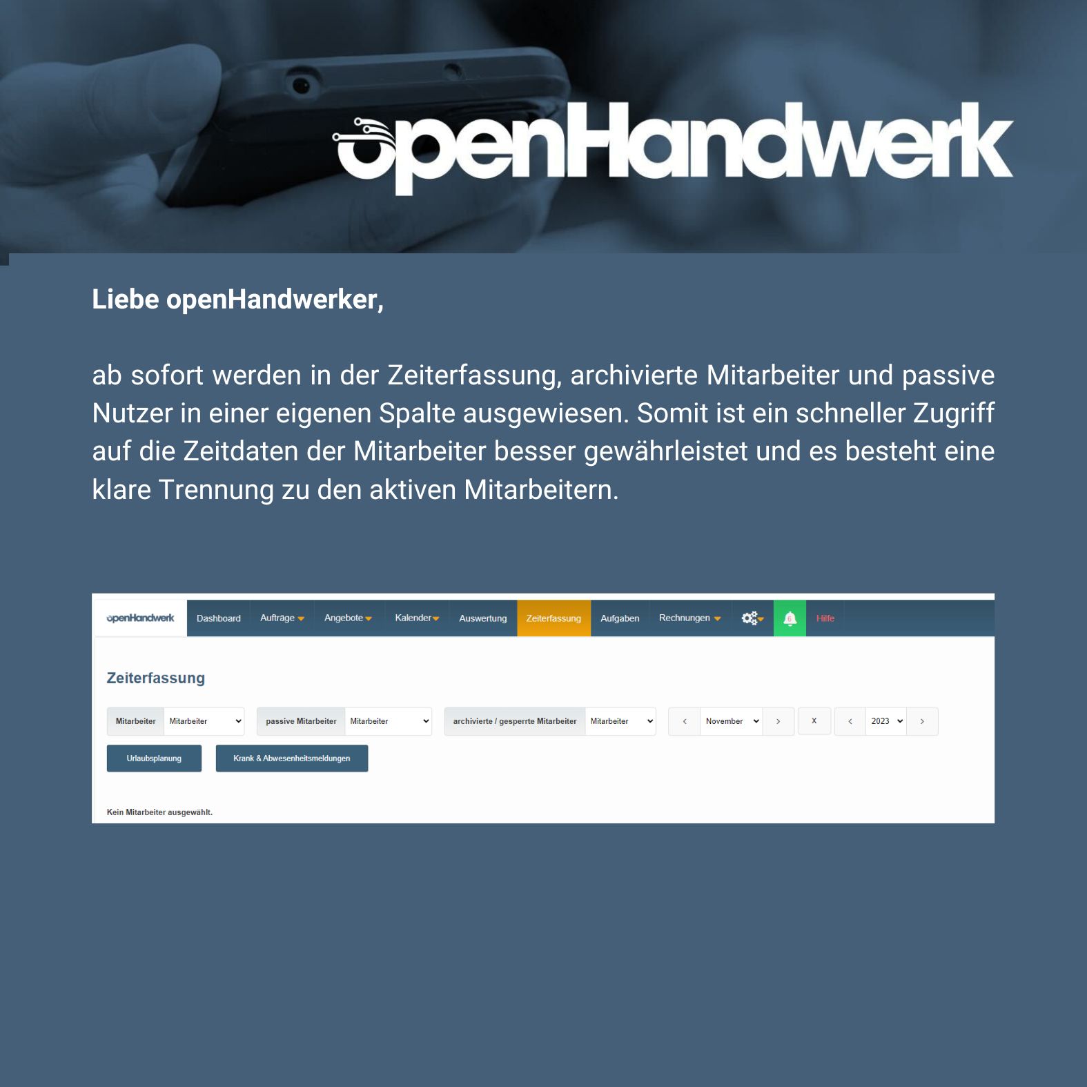 Archivierte und passive Mitarbeiter in der Zeiterfassung
